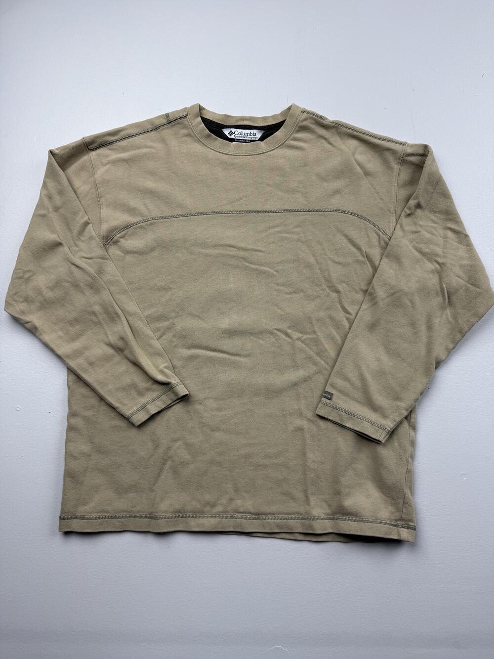 Columbia Shirt Mens Large Beige Long Sleeve Crew Neck Tee Tag Casual